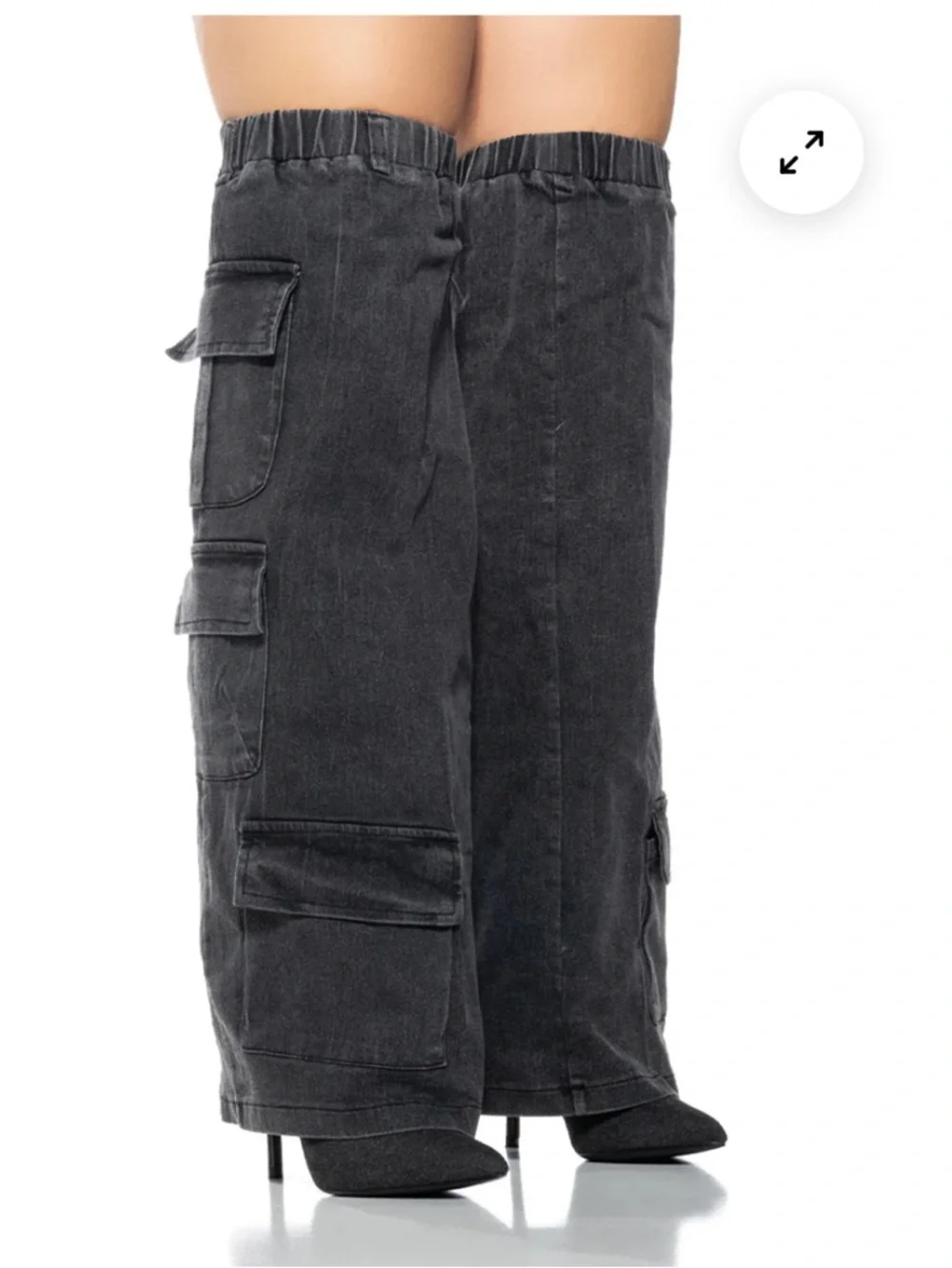 SCANDALOUS OVER THE KNEE STILETTO CARGO BOOT IN Charcoal DENIM